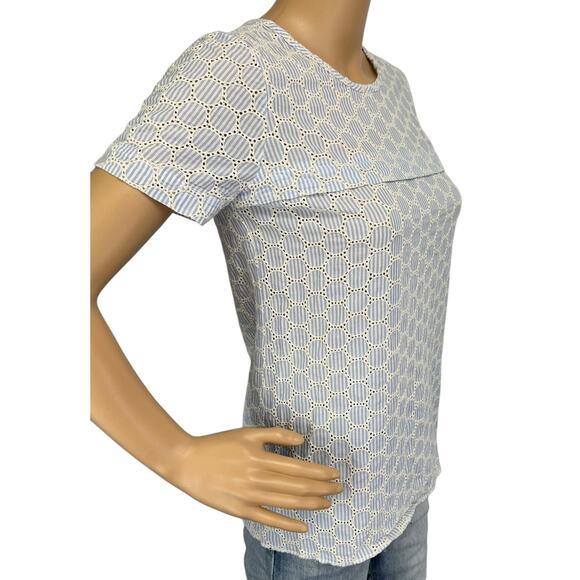 2/$3 J. Crew Seersucker Eyelet Cotton Top Blue Ribbon Tie Crochet Size 00 - Picture 3 of 11